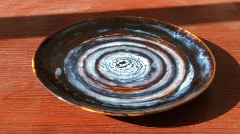 Hand-Painted Ceramic Plate - Cosmic Swirl Design